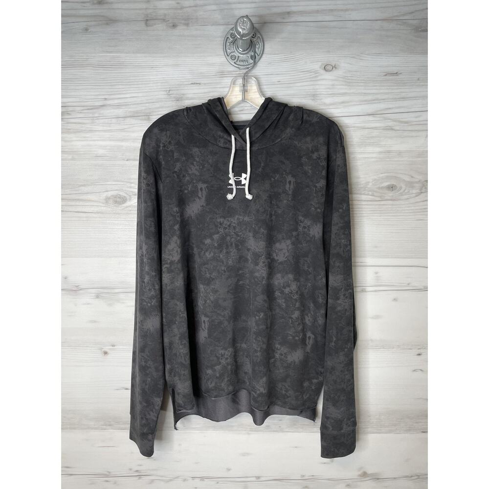 Under Armour Womens XL Hoodie Shirt Black Gray Marble Loose Long Sleeve 1373035